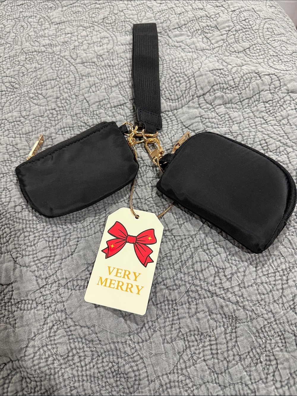 NWT Very Merry 2 pieceBlack Double Pouch Wristlet with Strap